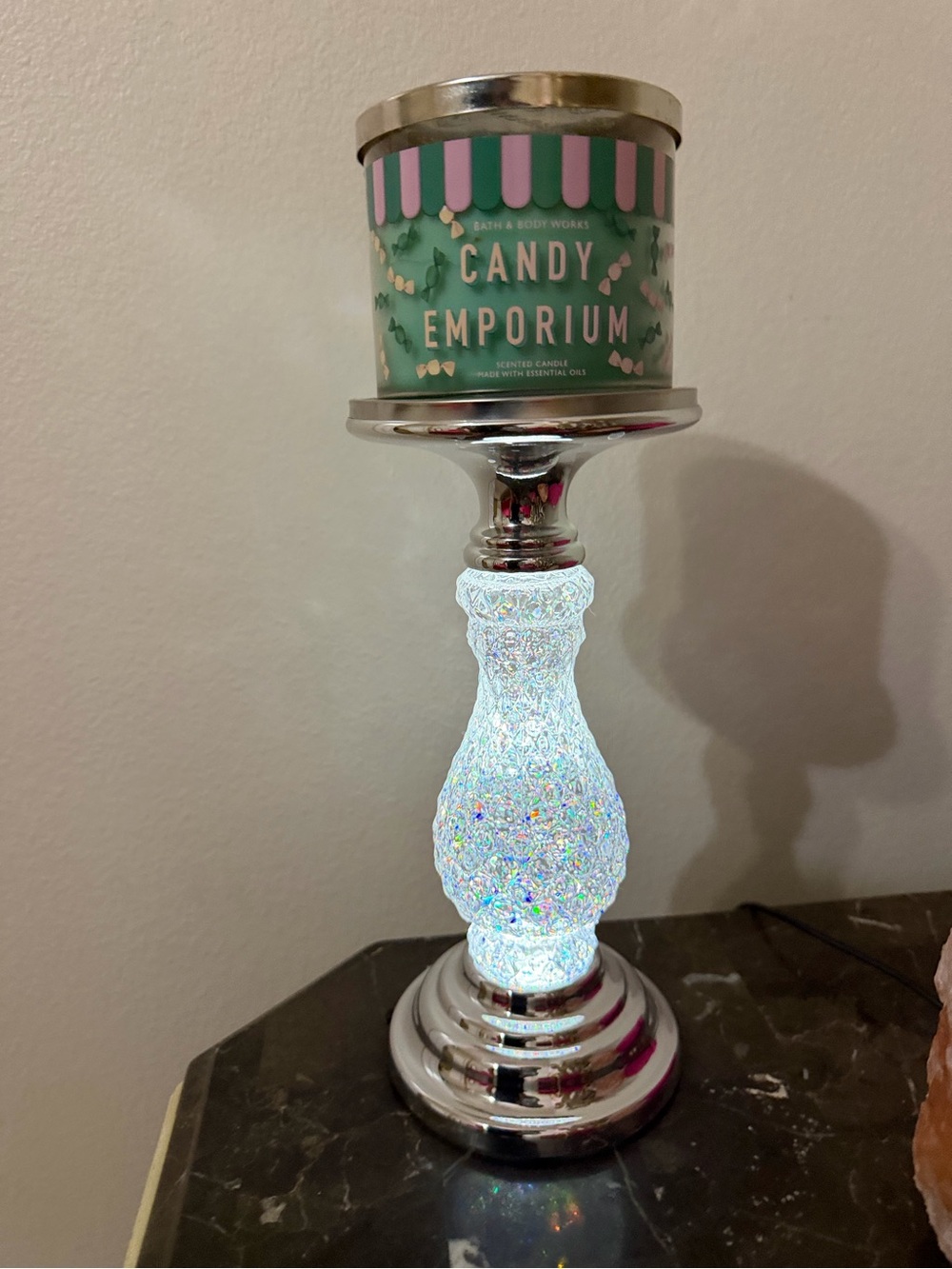 Bath & Body Works SILVER SWIRLING GLITTER PEDESTAL 3-Wick Candle Holder
